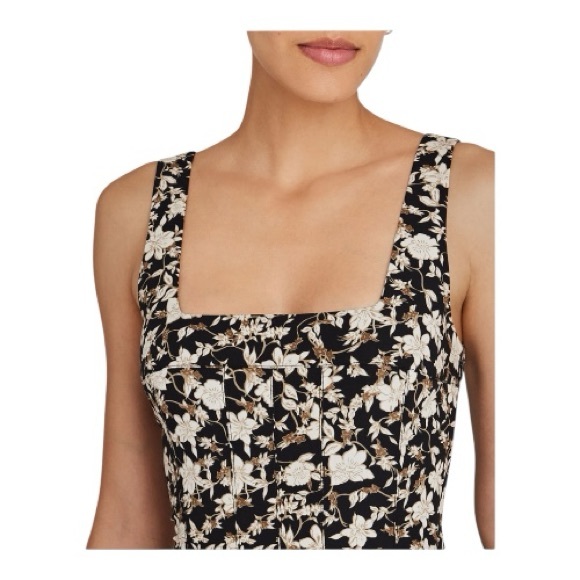Club Monaco Black and White Floral Printed Square Neck Midi Dress Size 4 NWT - Picture 3 of 10